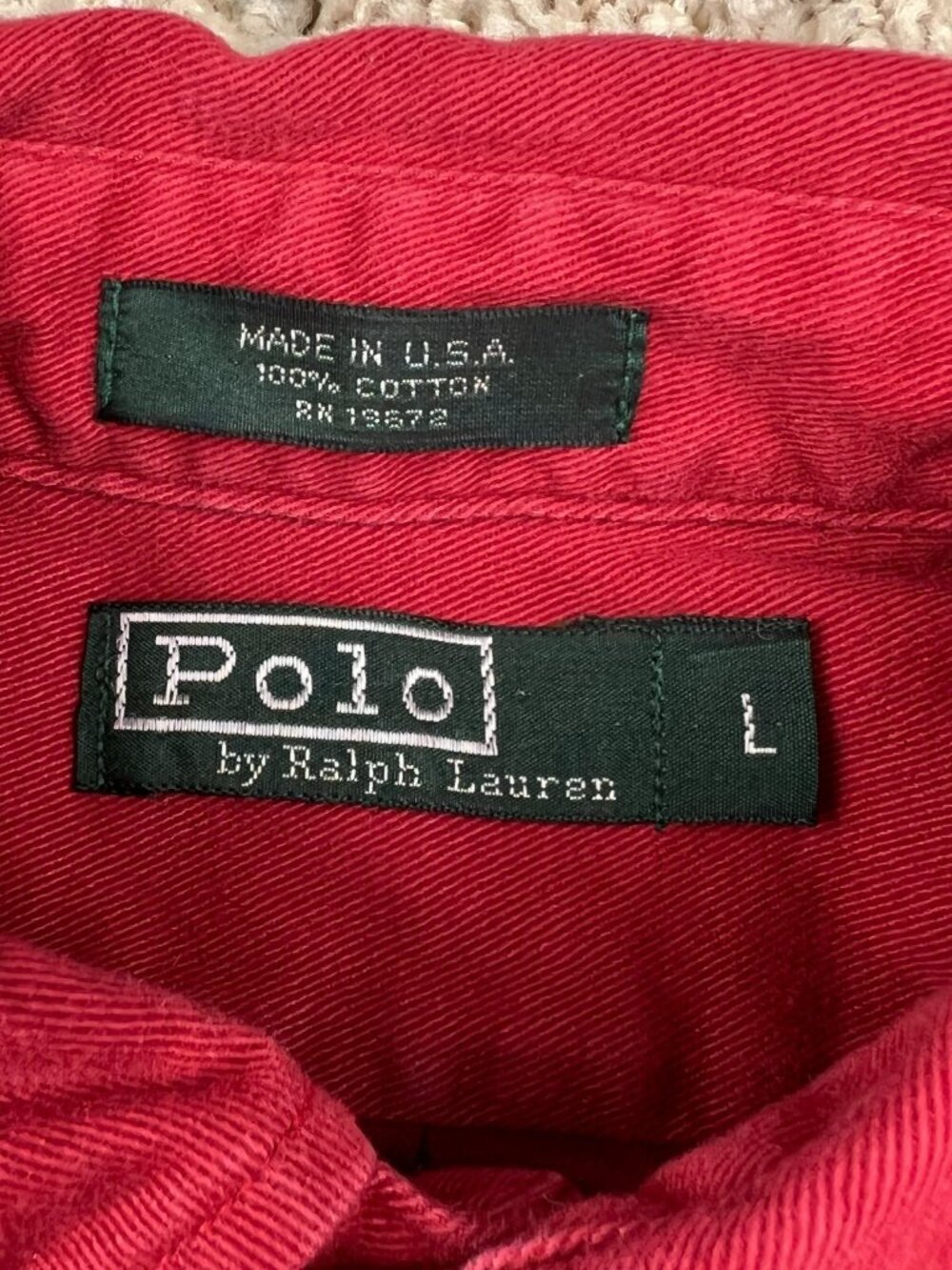 VTG GREEN LABEL Polo Ralph Lauren Button Up Cotton Men Size Large Red USA MADE